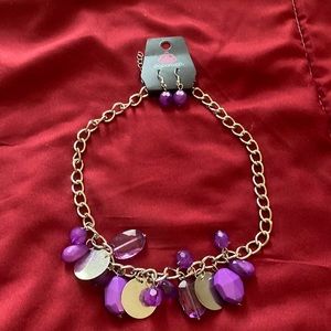 Vibrant purple an silver necklace and earring set!
